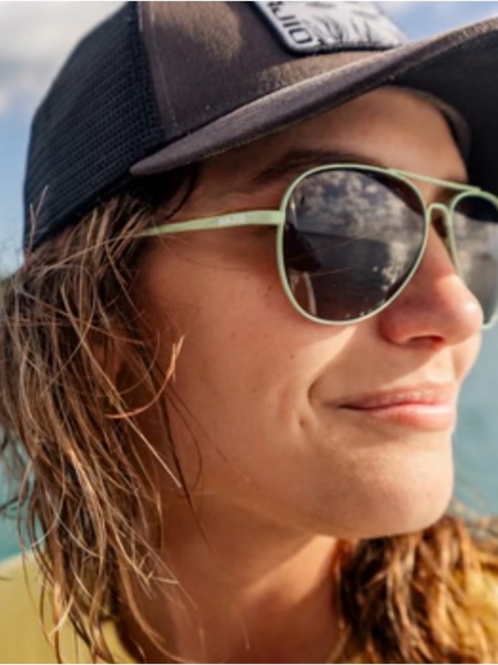 Bajio Aviator Sunglasses in Mint Green Frame with Blue-Gray Lenses
